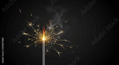 Sparkling sparkler emitting smoke on black background to celebrate festive moments
