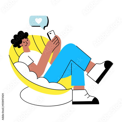 A flat style illustration showing a person using mobile 
