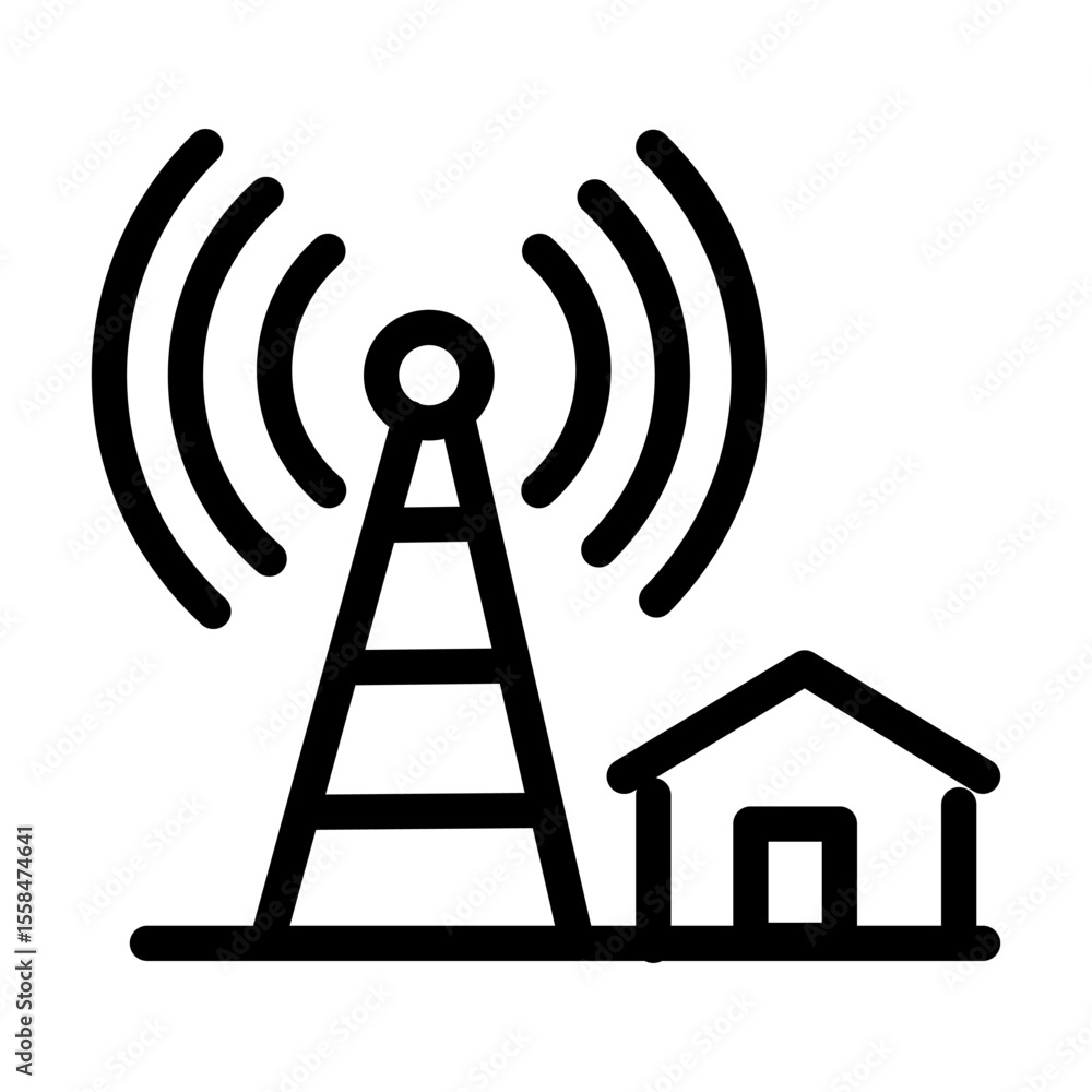 IoT Antenna with House Editable Stroke Icon IoT Antenna with House Editable Stroke Icon