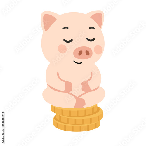 Piggy Bank Meditating on Stack of Coins