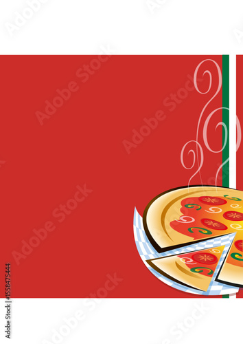 Background in italian colors with a pizza in the corner of the background