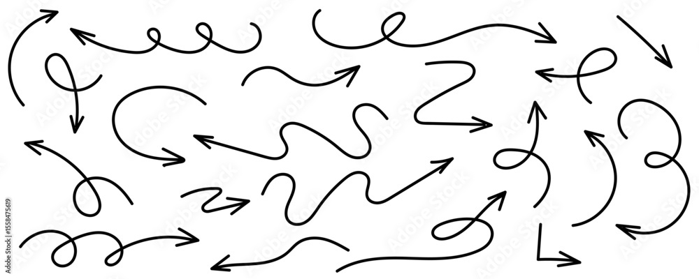 Set of multidirectional black arrows, hand drawn on white background. Set of multidirectional black arrows, hand drawn on white background.