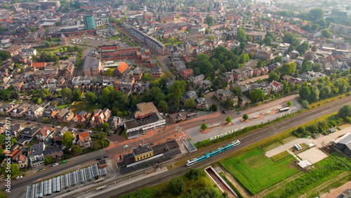 Aerial view of the old town of the city Winschoten in the Netherlands on a sunny day in summe
