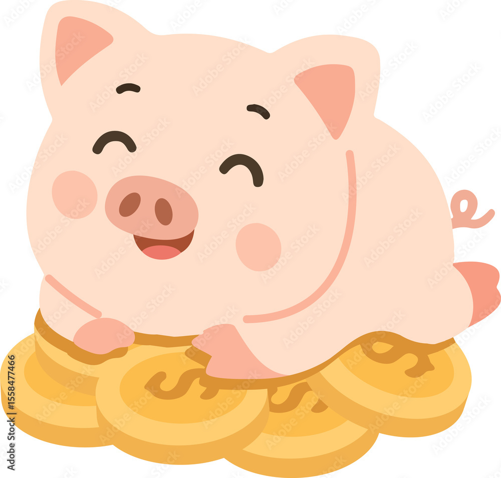 Fototapeta premium Piggy Bank Lying on Pile of Coins