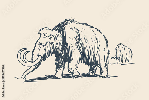 Woolly mammoths sketch prehistoric style vector illustration