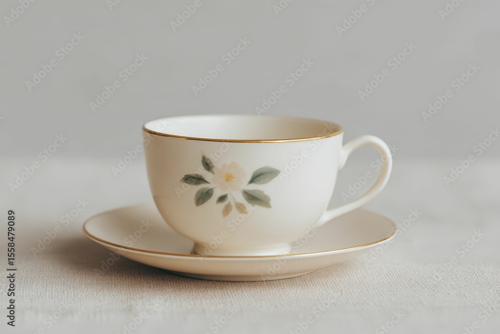 Fototapeta premium Floral Teacup and Saucer Set- Delicate Pink and Purple Flowers. Beautiful simple AI generated image