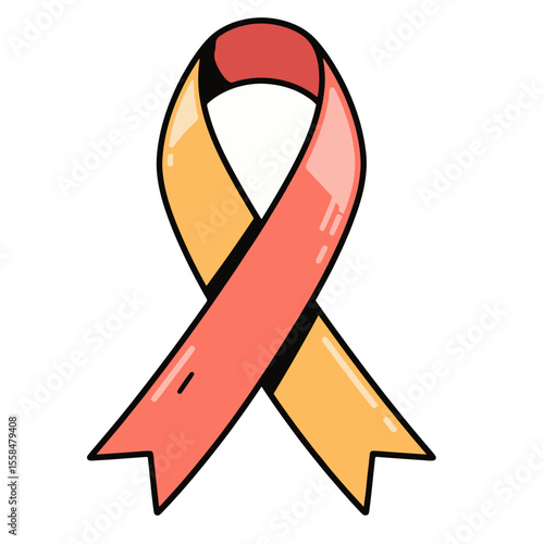 Cancer ribbon vector image editable with red-orange tones, suitable for leukemia awareness, health campaigns, posters, charity branding, and medical themes.