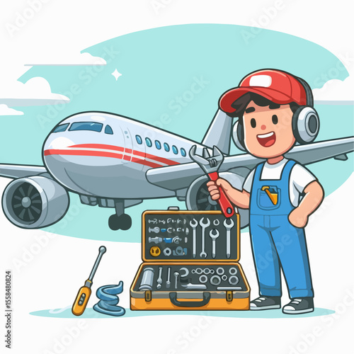 airplane mechanic vector illustration