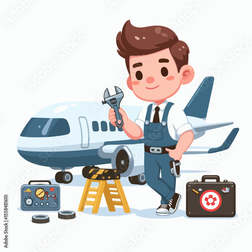 airplane mechanic vector illustration