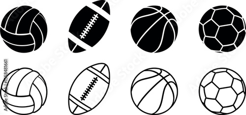 Sports ball set. Isolated sports ball on white background