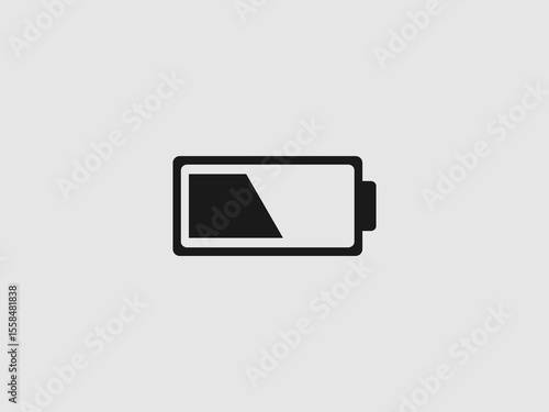 a horizontal rectangular battery icon with a diagonally filled black portion