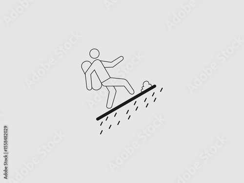 a person with a backpack slipping or falling on a wet