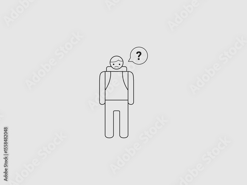 a male figure with a backpack and a sad expression