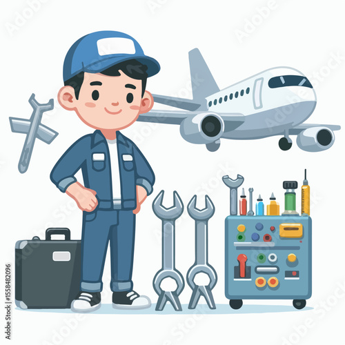 airplane mechanic vector illustration