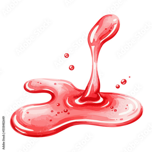 Strawberry syrup splash isolated in a transparent PNG background – watercolour art