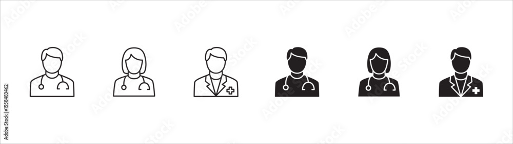 Doctor icons collection. Healthcare doctor icon set. Health consulting symbol. Icon symbol compatible for clinic, hospital, nurse, health consulting, consultation, staff. Vector illustration Doctor icons collection. Healthcare doctor icon set. Health consulting symbol. Icon symbol compatible for clinic, hospital, nurse, health consulting, consultation, staff. Vector illustration