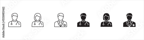 Doctor icons collection. Healthcare doctor icon set. Health consulting symbol. Icon symbol compatible for clinic, hospital, nurse, health consulting, consultation, staff. Vector illustration