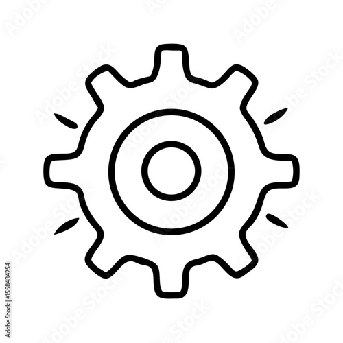 Gear icon in minimalist style on transparent background  