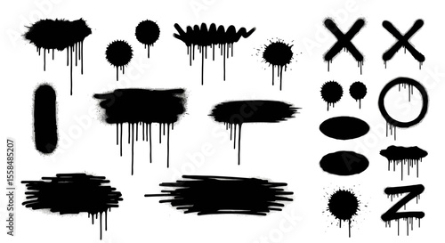 Spray Paint Splatter, Drip, and Graffiti Stencil Vector Graphics Set