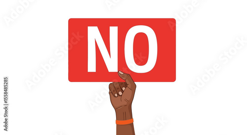 Hand Holding a Red 'NO' Sign Protest, Refusal, and Dissent Illustration