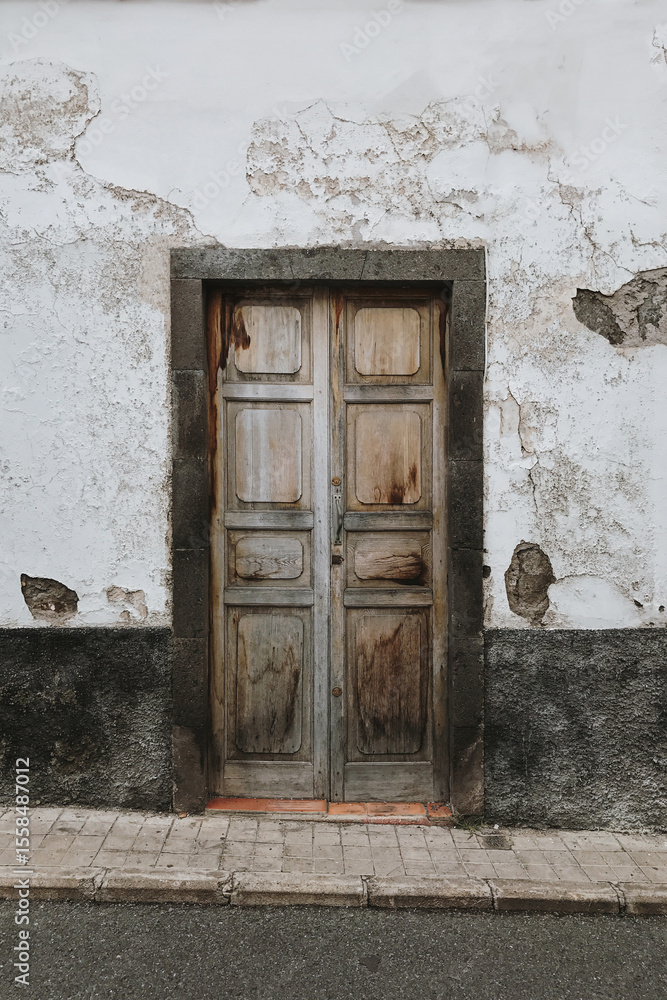 Fototapeta premium Weathered Wooden Door in Rustic Wall