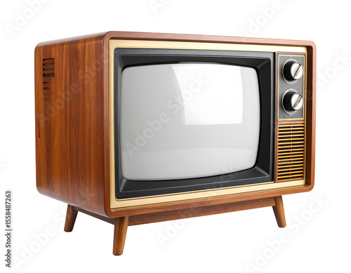 A classic wooden vintage television set with a blank screen evokes a sense of nostalgia for bygone eras.