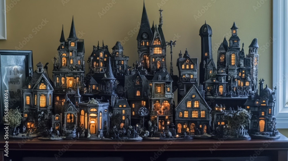 Naklejka premium Dark gothic miniature city