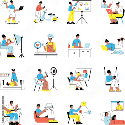 Wallpaper Mural Pack of Remote Work Flat Style Illustrations 
 Torontodigital.ca