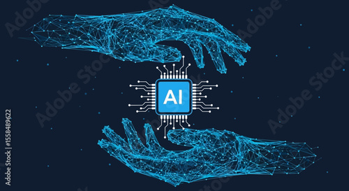AI Chip Development Hands Protecting Artificial Intelligence Microchip Technology