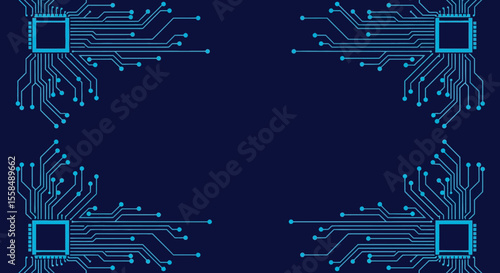Abstract Technology Background Circuit Board Design with Blue Lines and Processors