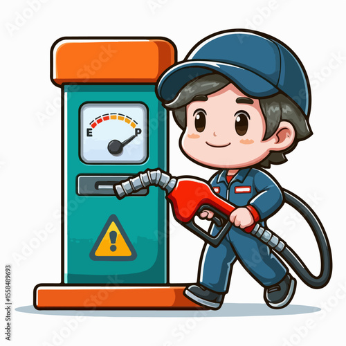 cartoon vector illustration of a gas station attendant