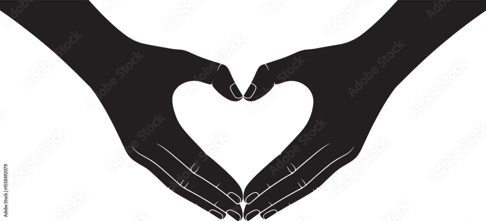 Fototapeta premium Two Black Hands Forming a Heart Shape Vector Illustration Simple Minimalist Design white silhouette
