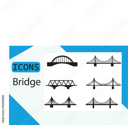 Bridge Icon Set: A stylized collection of various bridge icons, each meticulously crafted to represent diverse bridge styles.