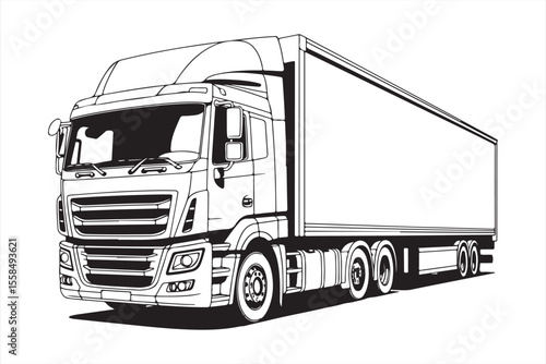 The Journey Ahead: A monochrome depiction of a robust semi-truck, ready for the open road, symbolizing the promise of transport and trade, a beacon of commerce.