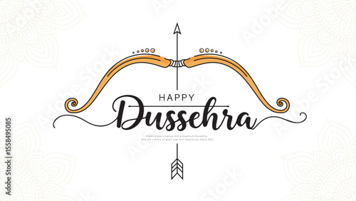 Happy Dussehra Minimalistic Vector Greeting with Stylized Bow and Arrow