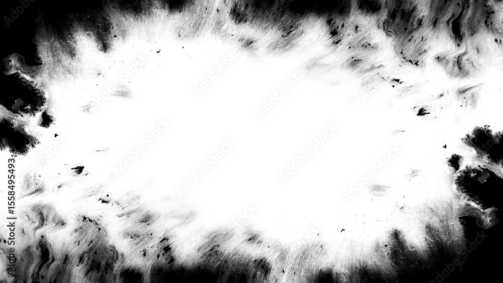 Black ink artistic down top flow splatter spots spills white paper beautiful reveal dripping streaks spread fluid ink alpha matte isolated watercolor ink drops transition	