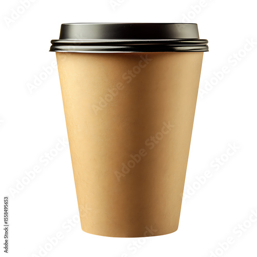 Blank brown coffee paper cup isolated on a transparent background
