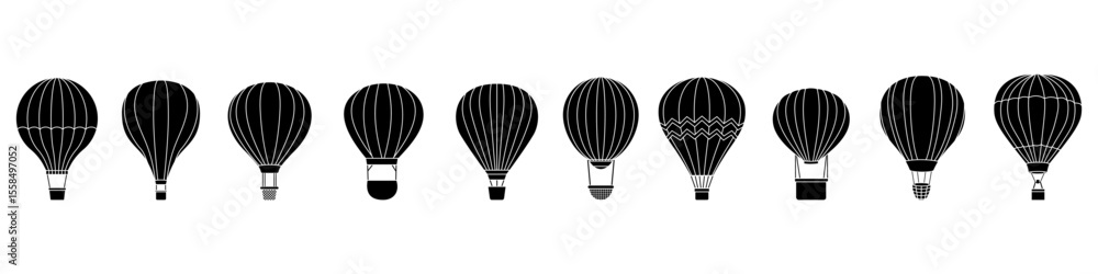 Obraz premium Air balloon vector icon set. aerostat illustration sign collection. Ballon logo. Air balloons web icons.