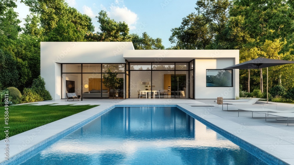 Fototapeta premium Modern house with pool in a garden