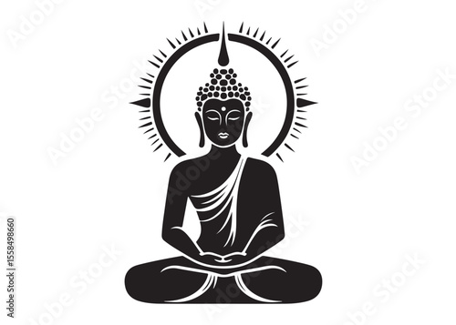 budha logo silhouette vecor, budha logo logo icon silhouette, happy buddha purnima, silhouette of a buddha with lotus vector, sitting buddha silhouette logo vector on a white background.