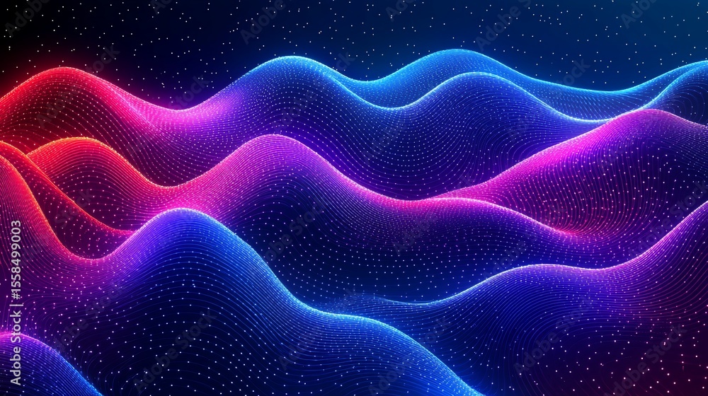 Fototapeta premium Abstract digital wave pattern with flowing lines and glowing particles