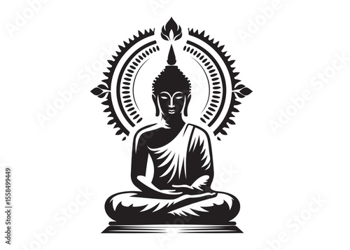 budha logo silhouette vecor, budha logo logo icon silhouette, happy buddha purnima, silhouette of a buddha with lotus vector, sitting buddha silhouette logo vector on a white background.