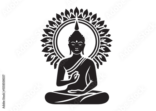 budha logo silhouette vecor, budha logo logo icon silhouette, happy buddha purnima, silhouette of a buddha with lotus vector, sitting buddha silhouette logo vector on a white background.