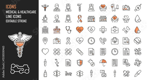 Medical and Healthcare Line Icons A Collection of Essential Symbols for Medical Professionals and Healthcare Services