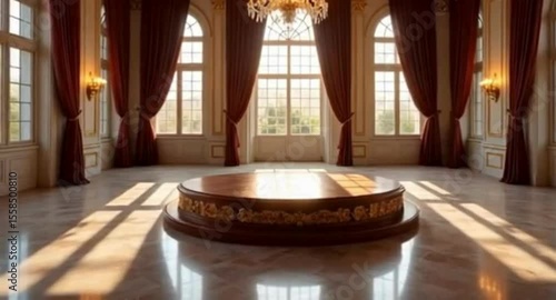 Wallpaper Mural Elegant Ballroom with Stage Chandelier and Natural Light Streaming Through Windows Torontodigital.ca