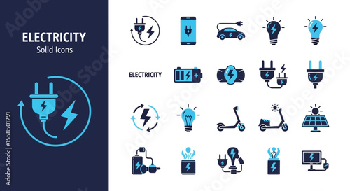 Electric Power and Green Energy Icons of Electricity and Sustainable Solutions for a Clean Future