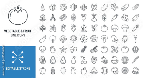 Vegetable and Fruit Outline Icons A Collection of Line Art for Healthy Food and Fresh Produce 