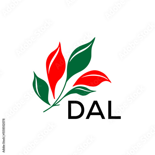 Modern Leaf Logo Design with Red and Green Colors, DAL Later Logo, Nature Inspired Minimalist Logo Template, Professional Plant Logo for Business Branding.
