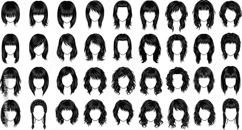 Illustration showcasing a collection of diverse black hairstyles on faceless figures