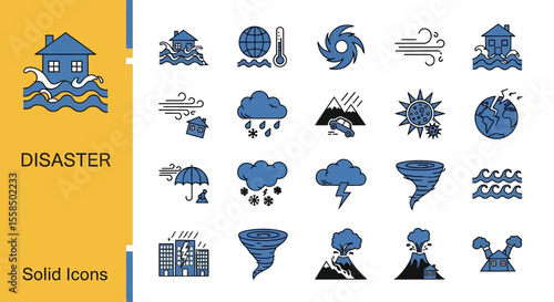 Natural Disasters Vector Icons Flooding, Hurricanes, Earthquakes and More - Iconography for environmental themes